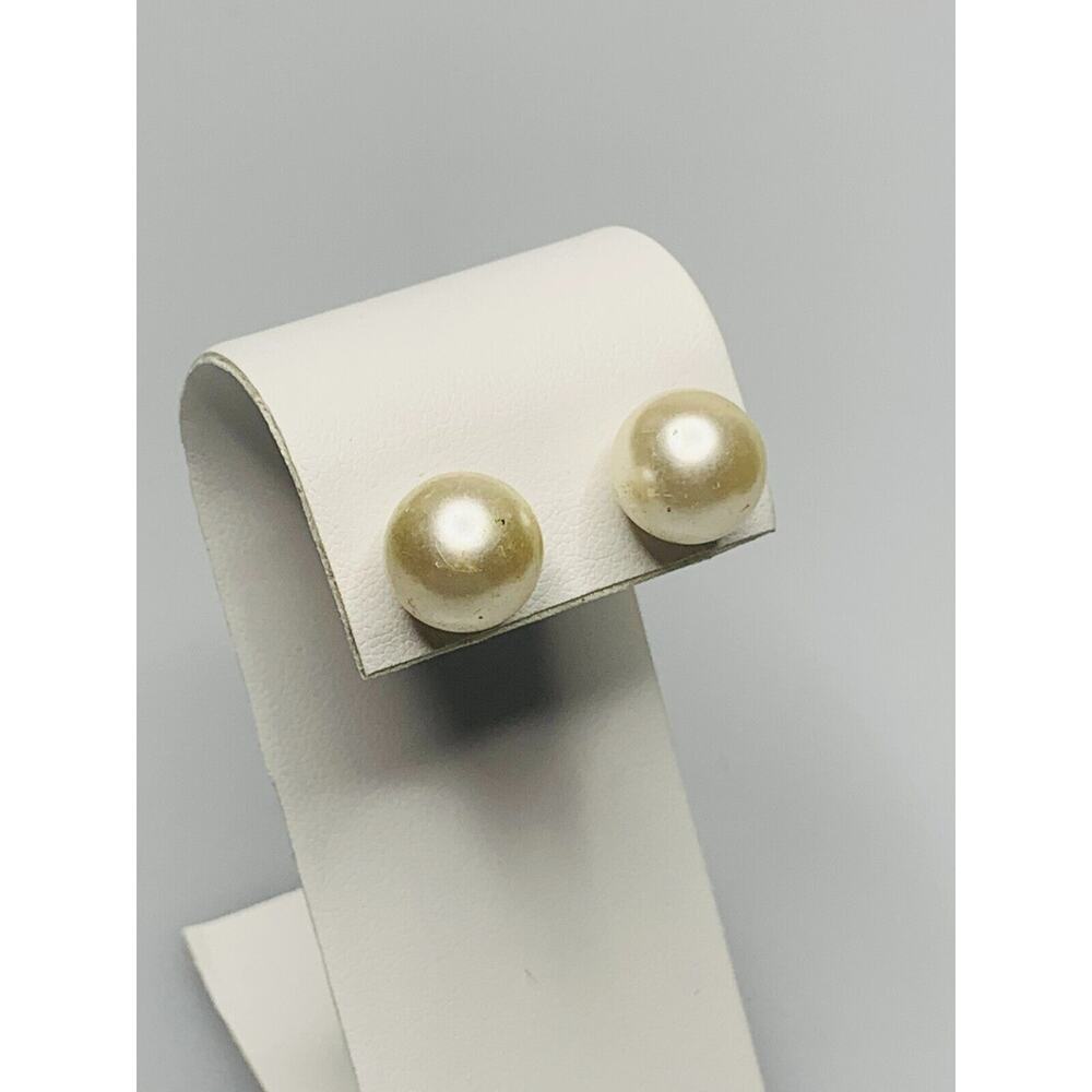 Large Round Off White Bead Stud Earrings Faux Pearl